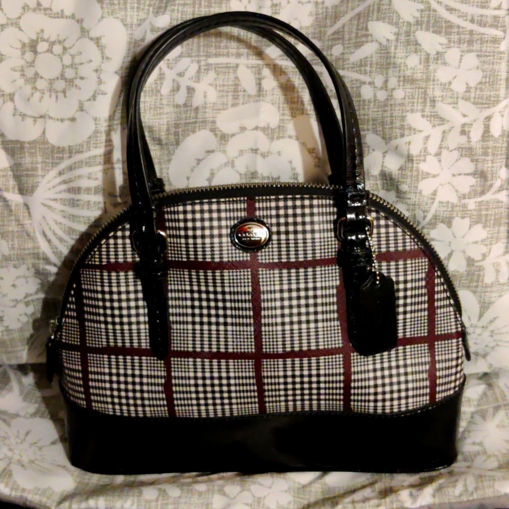 Coach Peyton Glen Plaid Dome Satchel Handbag